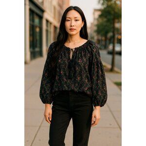 Ralph Lauren Denim & Supply Black Floral Sheer Long Sleeve Peasant Blouse M